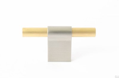 Botão para móveis T-Bar Line Mix 60 Aço escovado com latão escovado