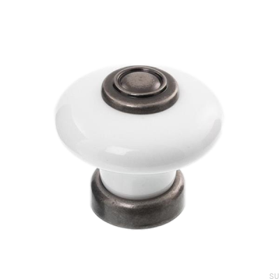 Botão para móveis 3851 Porcelana com preto antigo