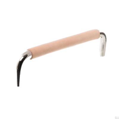 Puxador de móvel oblongo LS 7353 128 Níquel polido com couro natural