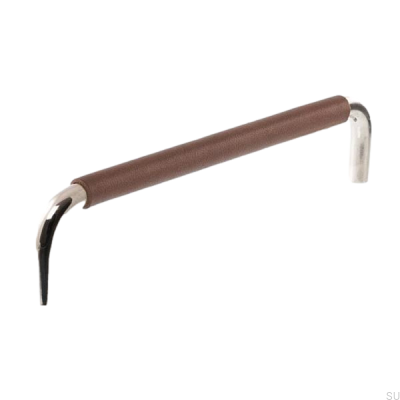 Puxador de móvel oblongo LS 7353 128 Níquel polido com couro marrom