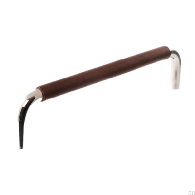 Puxador de móvel oblongo LS 7353 128 Níquel polido com couro marrom escuro