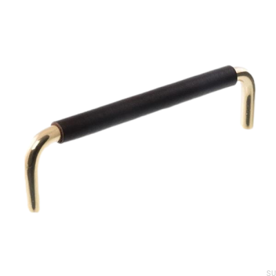 Puxador de móvel oblongo LS 7353 96 Ouro polido com couro preto