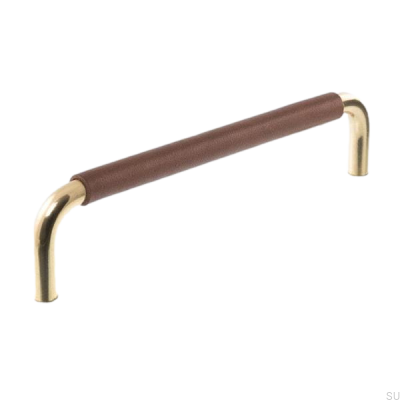 Puxador de móvel oblongo LS 7353 96 Ouro polido com couro marrom