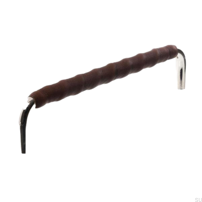 Puxador de móvel oblongo LL 7353 96 Níquel polido com couro marrom escuro