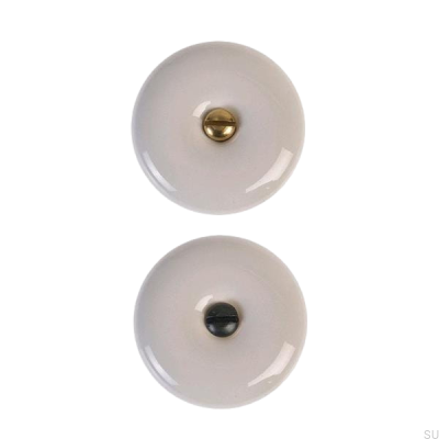 Puxador para móveis 5313 Porcelana com dois parafusos, latão e preto