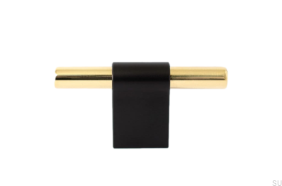 Botão para móveis T-Bar Line Mix 60 Metal preto com latão polido