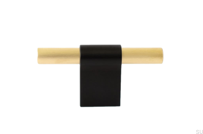 Botão para móveis T-Bar Line Mix 60 Metal preto com latão escovado