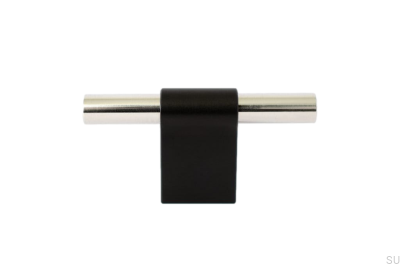 Botão para móveis T-Bar Line Mix 60 Metal preto com aço polido