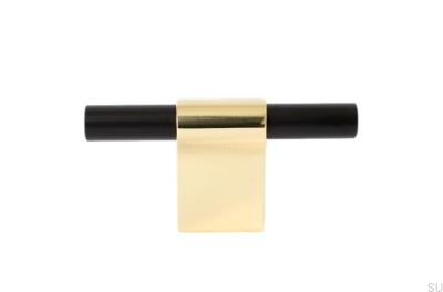 Puxador para móveis T-Bar Line Mix 60. Latão polido, sem verniz preto