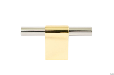Botão T-Bar Line Mix 60 para móveis Latão polido sem pintura com aço polido
