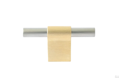 Maçaneta para móveis T-Bar Line Mix 60 Latão escovado sem pintura com aço escovado