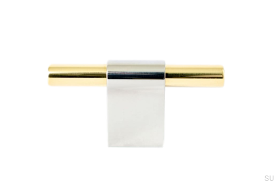 Botão para móveis T-Bar Line Mix 60 Aço polido com latão polido