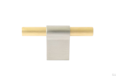 Botão para móveis T-Bar Line Mix 60 Aço escovado com latão escovado