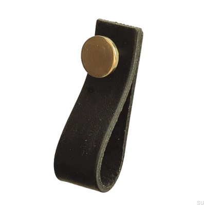 Puxador para móveis Loop 80 Couro Preto com Dourado