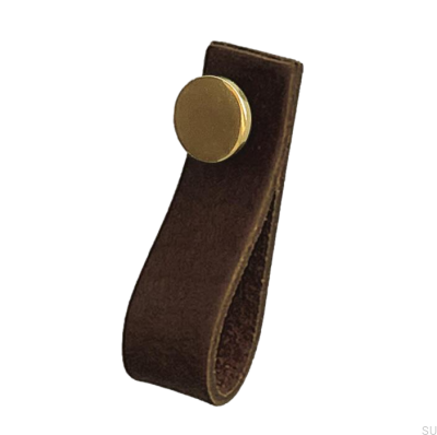 Puxador para móveis Loop 80 Couro Marrom com Dourado