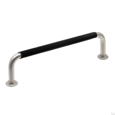 Puxador de móvel oblongo LS 1353 128 Níquel escovado com couro preto