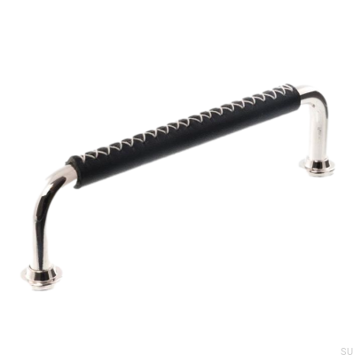 Puxador de móvel oblongo LX 1353 128 Níquel polido com couro preto
