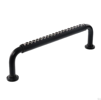 Puxador longitudinal para móvel LX 1353 128 Preto com Couro Preto