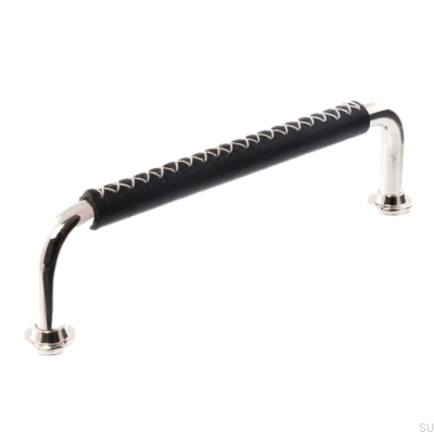 Puxador de móvel oblongo LX 1353 96 Níquel polido com couro preto