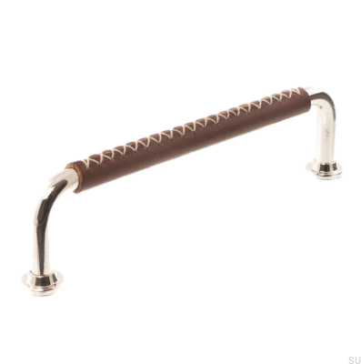 Puxador de móvel oblongo LX 1353 96 Níquel polido com couro marrom