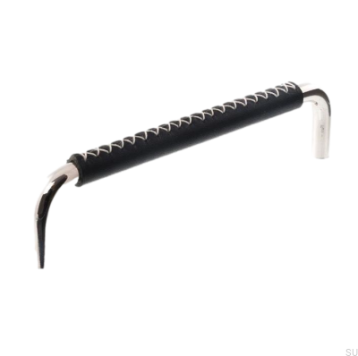 Puxador de móvel oblongo LX 7353 128 Níquel polido com couro preto