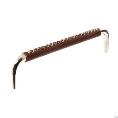 Puxador de móvel oblongo LX 7353 128 Níquel polido com couro marrom