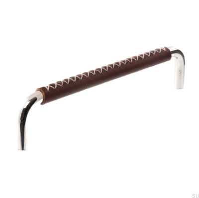Puxador de móvel oblongo LX 7353 128 Níquel polido com couro marrom escuro