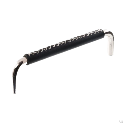 Puxador de móvel oblongo LX 7353 96 Níquel polido com couro preto
