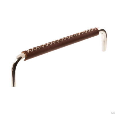 Puxador de móvel oblongo LX 7353 96 Níquel polido com couro marrom