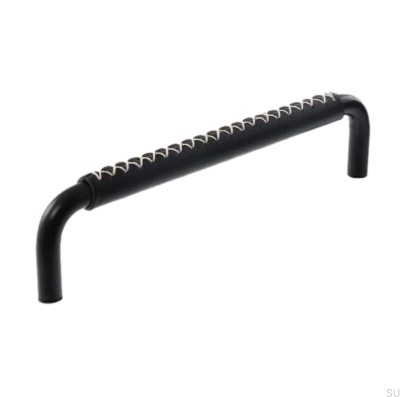 Puxador de móvel oblongo 7353 96 preto com couro preto