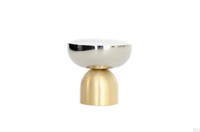 Botão para móveis Kokeshi Mix 3032 em latão escovado sem pintura com aço polido