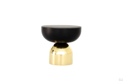 Botão para móveis Kokeshi Mix 3032 em latão polido sem pintura com alumínio preto