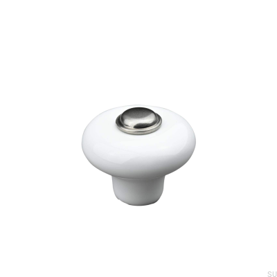 Verna 2024 36 puxador para móvel porcelana branca com prata escovada