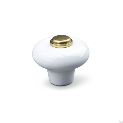 Puxador para móveis Verna 2024 36, Porcelana, Branco e Dourado