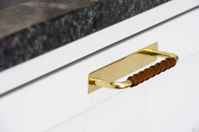 Puxador de móvel alongado com almofada Royal Deluxe 128 Latão Castanho Couro