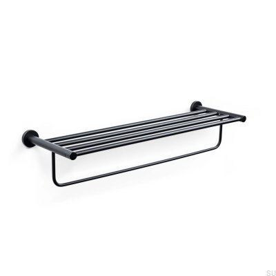 Porta-toalhas de metal Toulon com prateleira, preto mate