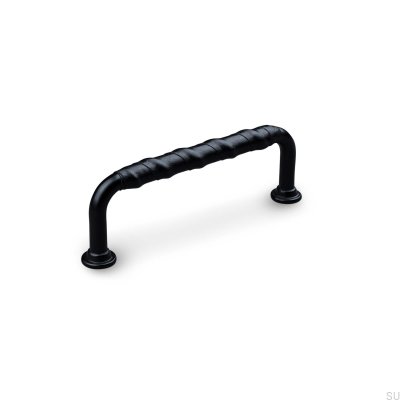 Puxador para móvel Burano Wrapped 96 oblongo, metal preto com couro preto