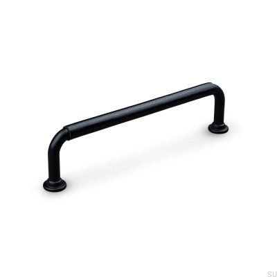  Puxador para móveis Burano Swept 128 oblongo, metal preto com couro preto