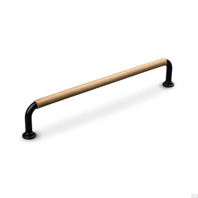 Puxador para móveis Burano Swept 192 oblongo Metal Preto com Couro Marrom Claro