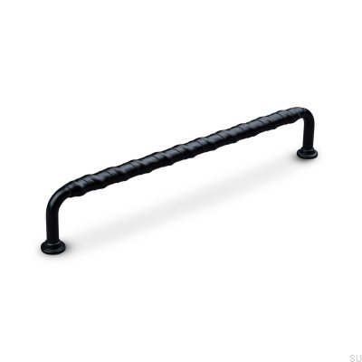 Puxador para móvel Burano Wrapped 192 oblongo, metal preto com couro preto