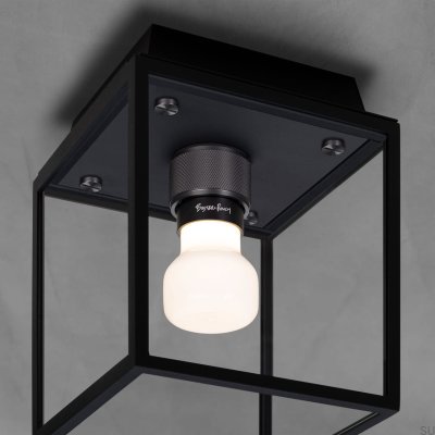 Luminária de teto em aço galvanizado com acabamento em metal cor de chumbo.