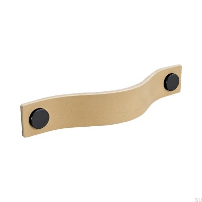 Puxador de móvel longo Loop 128, couro natural, preto