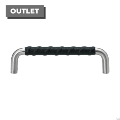 Puxador de móvel oblongo Ss-A 128 Aço, Couro Preto