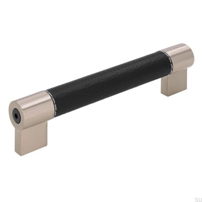 Puxador de móvel oblongo H170 128 Metal com Couro Preto