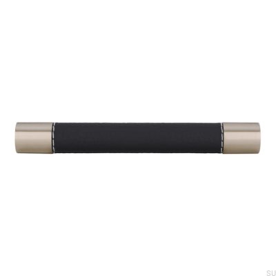 Puxador de móvel oblongo H170 128 Metal com Couro Preto