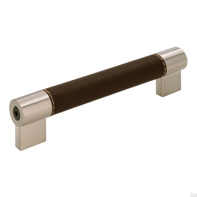Puxador de móvel oblongo H170 128 Metal com Couro Marrom