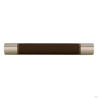 Puxador de móvel oblongo H170 128 Metal com Couro Marrom