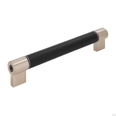 Puxador de móvel oblongo H170 160 Metal com Couro Preto