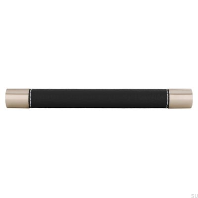 Puxador de móvel oblongo H170 160 Metal com Couro Preto