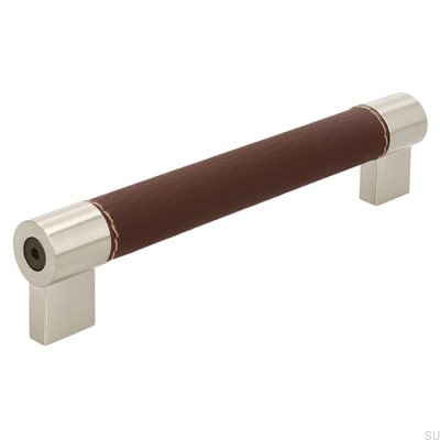 Puxador de móvel oblongo H170 160 Metal com Couro Marrom